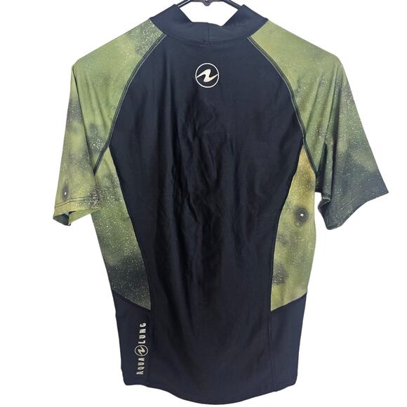 Aqua Lung Rash Guard Short Sleeve Rash Guard Men M Black Green Swim Top Men - Picture 8 of 9